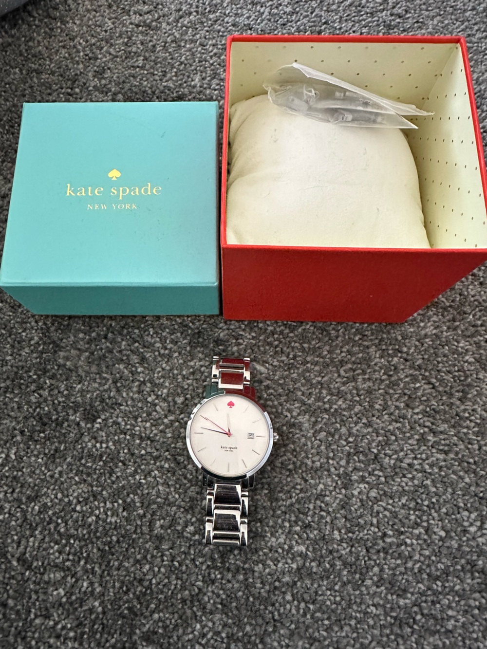 kate spade Silver Tone Women's Bracelet Watch with White Dial and Pink Accent